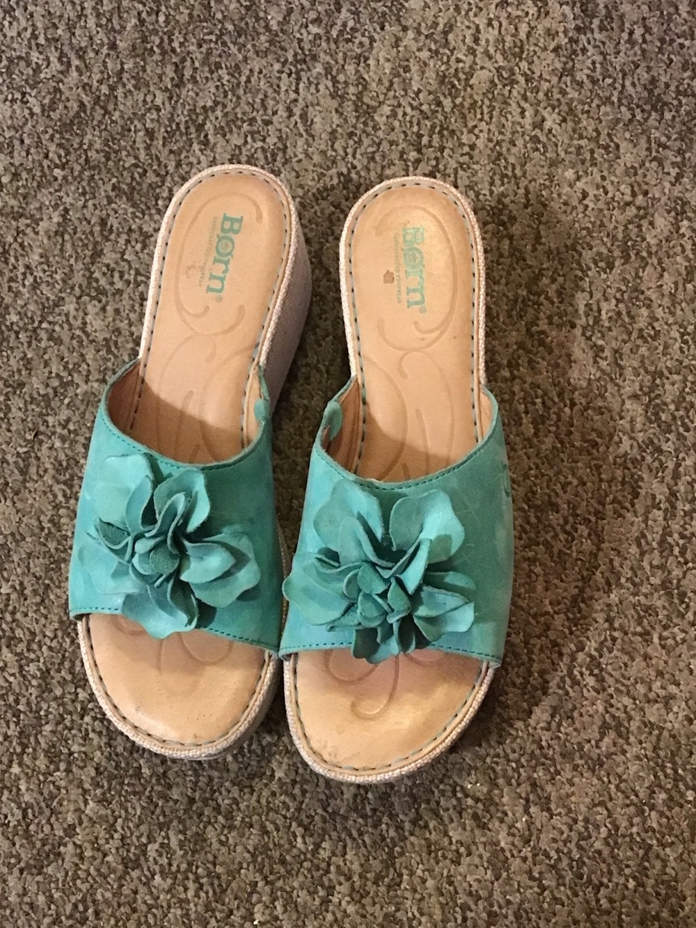Born Turquoise Floral Wedge Slide Mules Size 7M